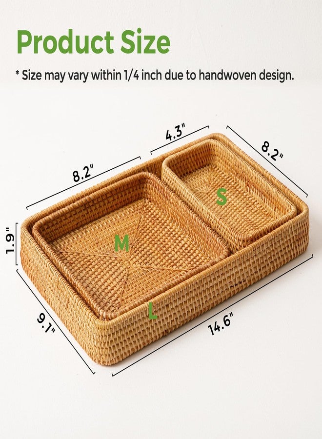 S310 Rattan Serving Tray, Rectangle Basket Set of 3, Wicker Storage and Organizing Baskets, Natural Decorative Woven Tray for Home Decor, Bathroom, Kitchen Counter - Image 4